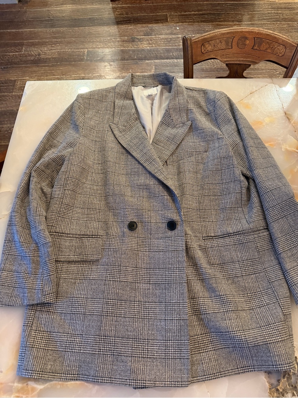 H&M Gray Plaid Double-Breasted Blazer